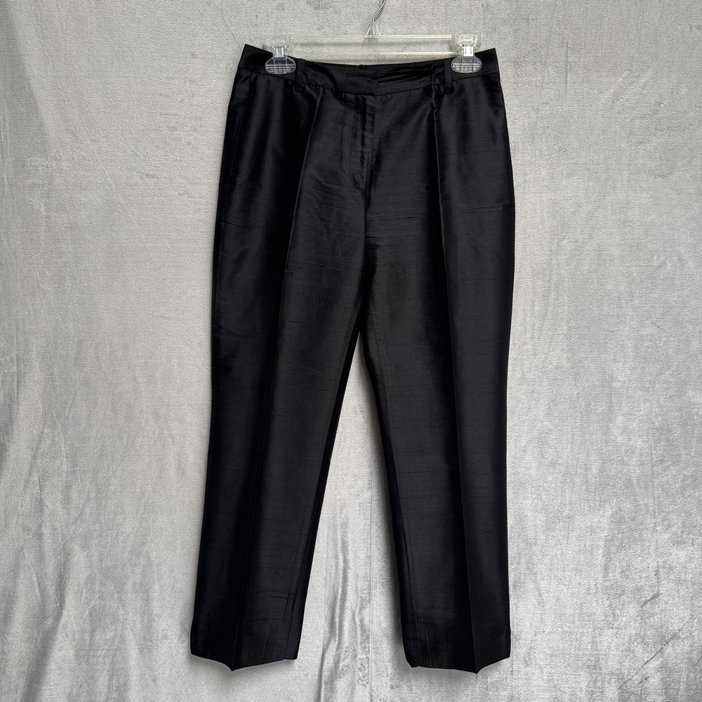 Brooks Brothers Pants Womens 4P Black 100% Silk Satin Dress Petite Cropped Ankle
